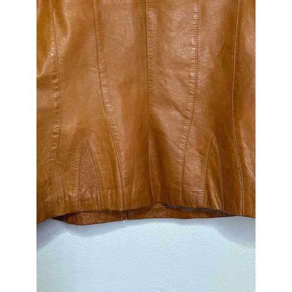 VTG Silvia y Mario Argentina Leather Jacket XL Carmel Mock Collar Full Zip Moto - Picture 8 of 14